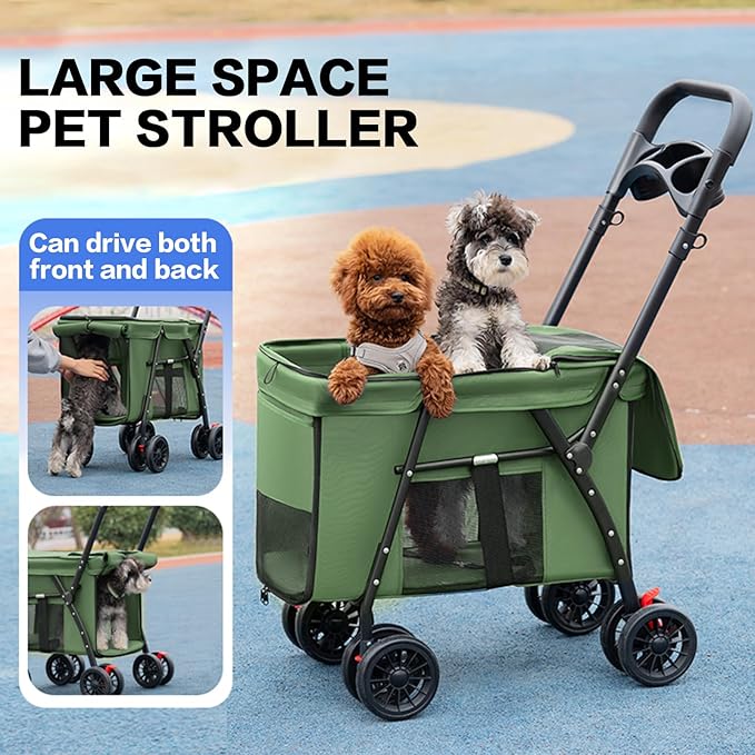 Pet Stroller Cat Dog Stroller Travel Folding Pet Carriers（Green）
