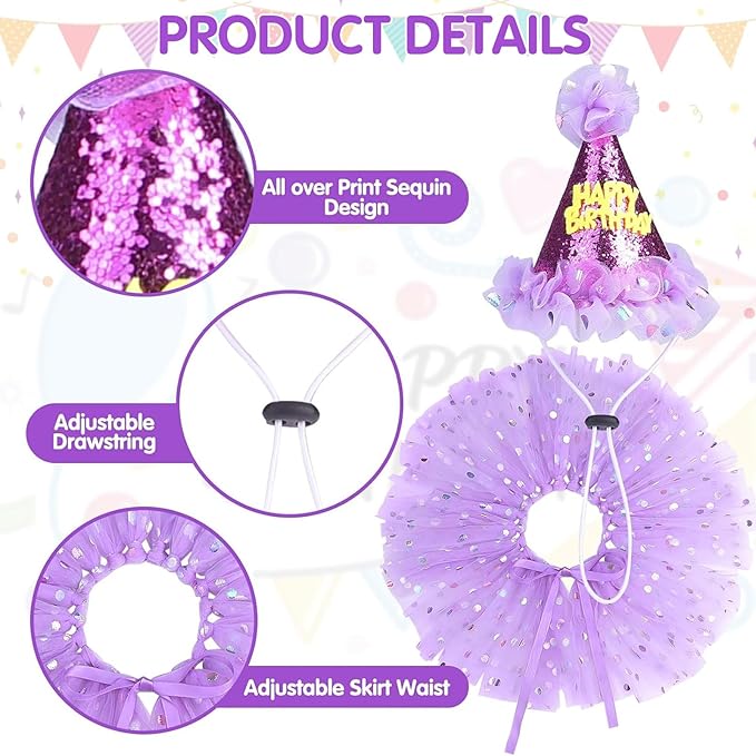 SCENEREAL Dog Birthday Bandana with Hat and Dress Girl Set, Puppy Birthday Party Supplies, Cute Tutu Skirt Outfit for Small Medium Large Dogs