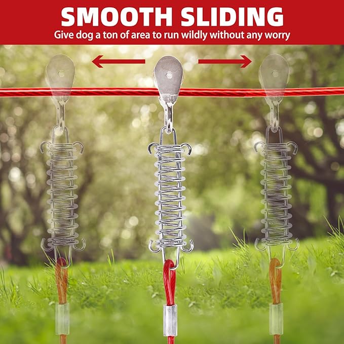 PUPTECK Outdoor Dog Run Cable for Small to Large Dogs up to 125lbs, Heavy Duty Tie Out Cable Trolley System with Runner Pulley Cable Zip Line for Yard, Camping, Long Lead Chain Leash