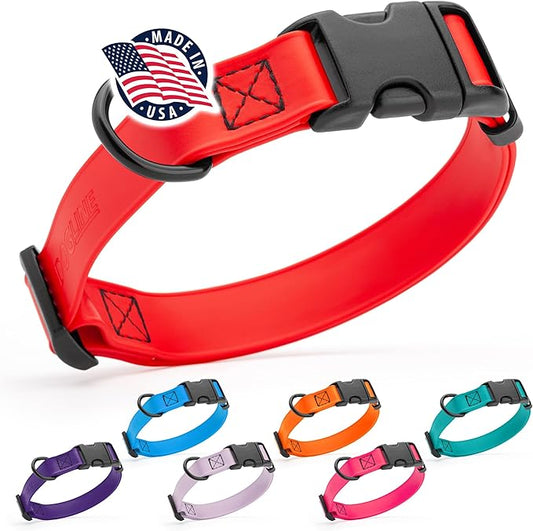 Dogline Biothane Waterproof Dog Collar with Quick Release Buckle Strong Coated Nylon Webbing with Odor- Proof for Easy Care Easy to Clean Fits Small Medium or Large Dogs, Red 3/4" W 12-19" L