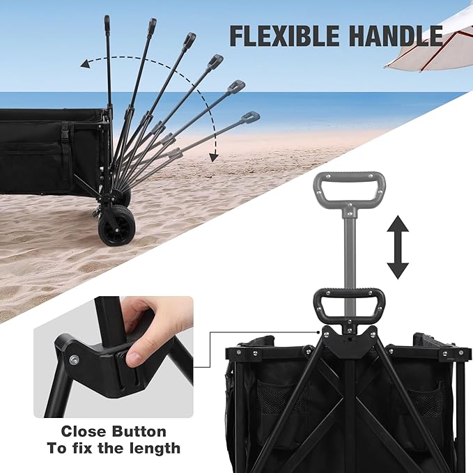 REDCAMP 49" Folding Dog Wagon Cart with Tailgate Heavy Duty, 300LBS Large Collapsible Extended Utility Cart Fishing Wagon with Extendable Rear End for Sports Shopping Pet