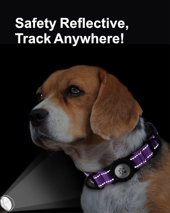TagME Airtag Dog Collar,Waterproof Reflective Pet Collar with Airtag Holder,Soft Padded and Double D-Rings for Medium Dogs,Purple