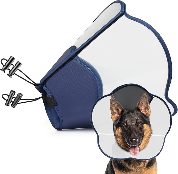 Hard & Heavy Plastic Dog Cone Collar Alternative for Extra Large Dogs (Adult Lab Golden GSD) After Surgery, Adjustable Pet Recovery Cone Anti-Lick, Elizabethan Protective Cone of Shame for Healing