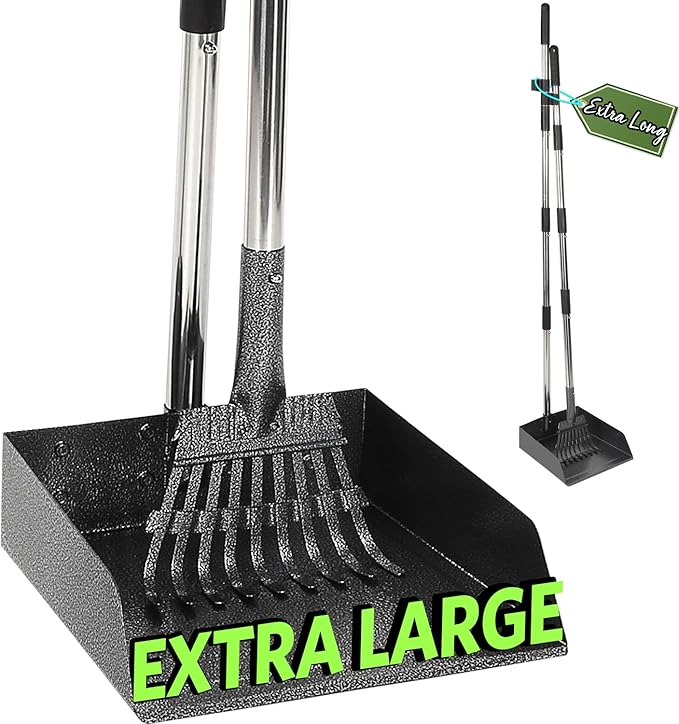 T2Y Pooper Scooper, Extra Long Handle Dog Pooper Scooper, Adjustable Stainless Steel Rake & Extra Large Tray, Antirust & Durable Poop Scoopers for Yard, Lawn, Snowfield, Suitable for Multi-Dog Family
