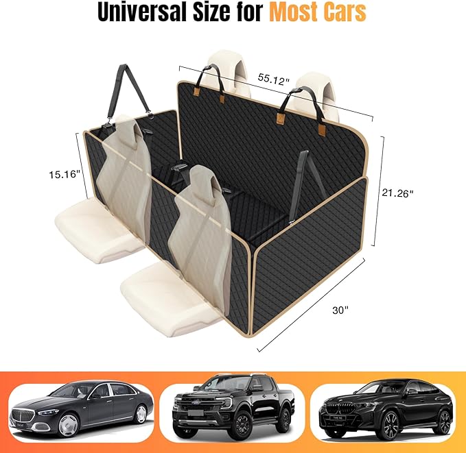 Dog Car Seat Cover for Back Seat, Dog Car Bed Cover with Strong Hard Bottom, Car Back Seat Extender Hammock for Car SUV Truck,4 Panels Black Large Size