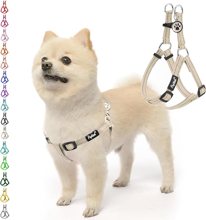 PUPTECK No Pull Dog Harness Soft Adjustable Basic Nylon Step in Puppy Vest Outdoor Walking with ID Tag, Reflecive Beige, S