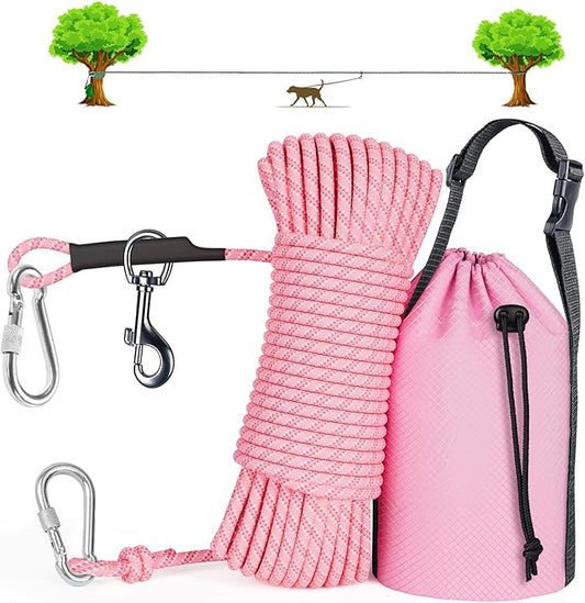 Tresbro Dog Camping Leash - 50ft/75ft/100ft Multi-size Dog Trolley System for Dogs Up to 300lbs, Portable Lightweight Runner Lead and Reflective Tie-out Cable for Yard, Courtyard, Park, Camping