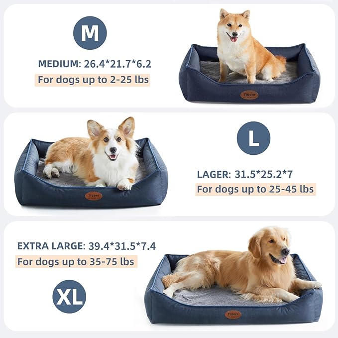 Orthopedic Dog Beds for Medium Dogs, Durable Egg Crate Foam Sofa Dog Bed wit Washable Removable Cover,Waterproof Lining,Pet Bed for Large Dogs (Navy Blue, 31.5" L x 25.2" W x 7" Th)