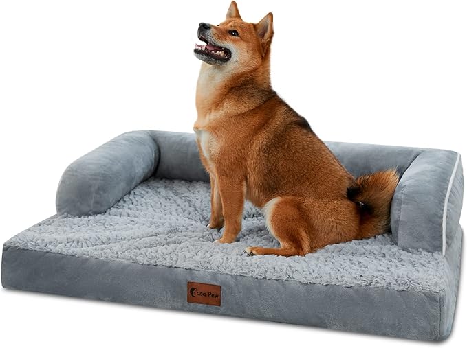 Orthopedic Dog Beds for Large Dogs, Waterproof Dogs Beds, Memory Foam Dog Couch Beds, Comfy Bolster Pet Beds with Removable Washable Cover, Nonskid Bottom (Large, Grey)