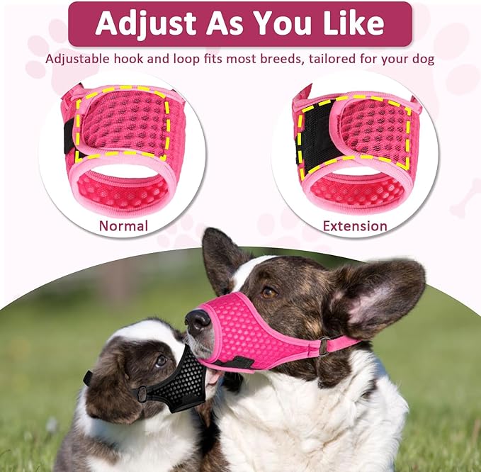 LUCKYPAW Dog Muzzle, Soft Muzzles for Large Medium Small Dogs to Prevent Biting Chewing with Ring and Adjustable Strap for Vet Visit Training (Hot Pink, M)