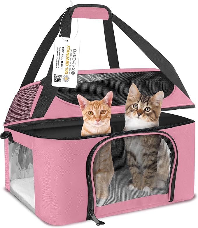Soft-Sided Cat Carrier Bag Backpack Portable Breathable Collapsible Pet Carrier for Cats Kitten Puppy Small Dogs - Pink