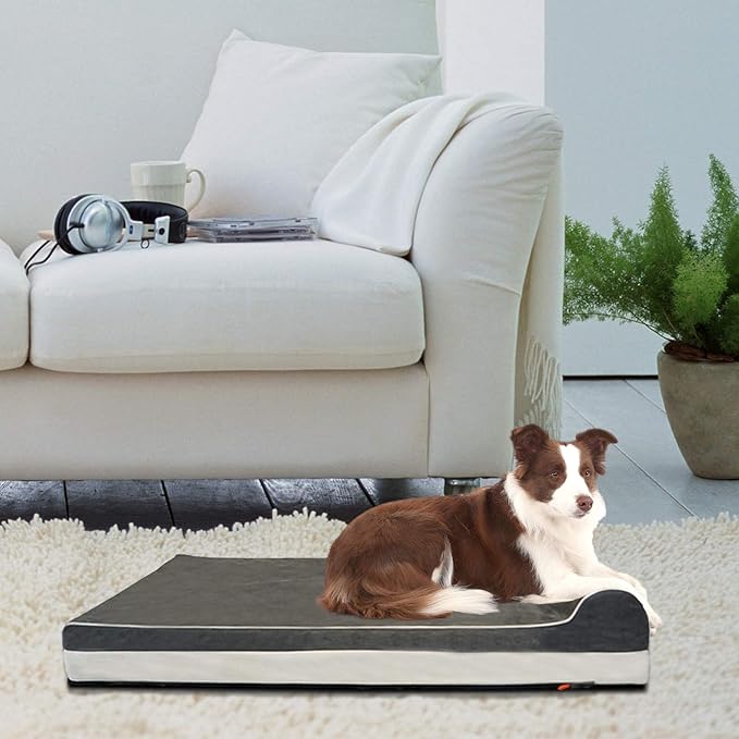 Laifug Orthopedic Memory Foam Extra Large Dog Bed with Pillow and Durable Water Proof Liner & Removable Washable Cover & Smart Design (Large (46"x28"x8"), Grey)