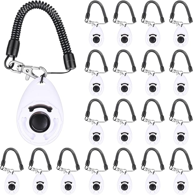 Frienda 18 Pieces Dog Training Clicker, Pet Behavioral Training Clickers with Wrist Strap for Dogs Cats Puppy Birds Horses (White)
