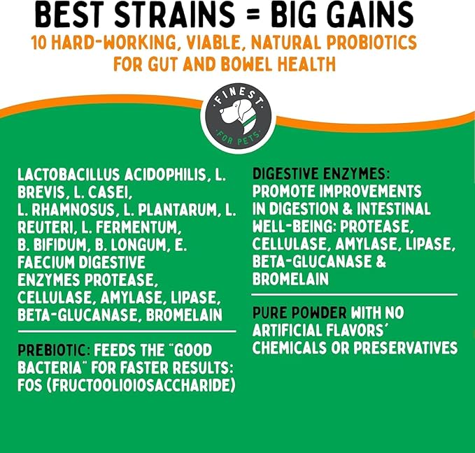TummyWorks Probiotic Powder for Dogs & Cats. Probiotics For Digestive Health, Immune Support, Diarrhea, Gas, Itching & Seasonal Allergies. With Digestive Enzymes & Prebiotics. Made in USA - 160 Scoops