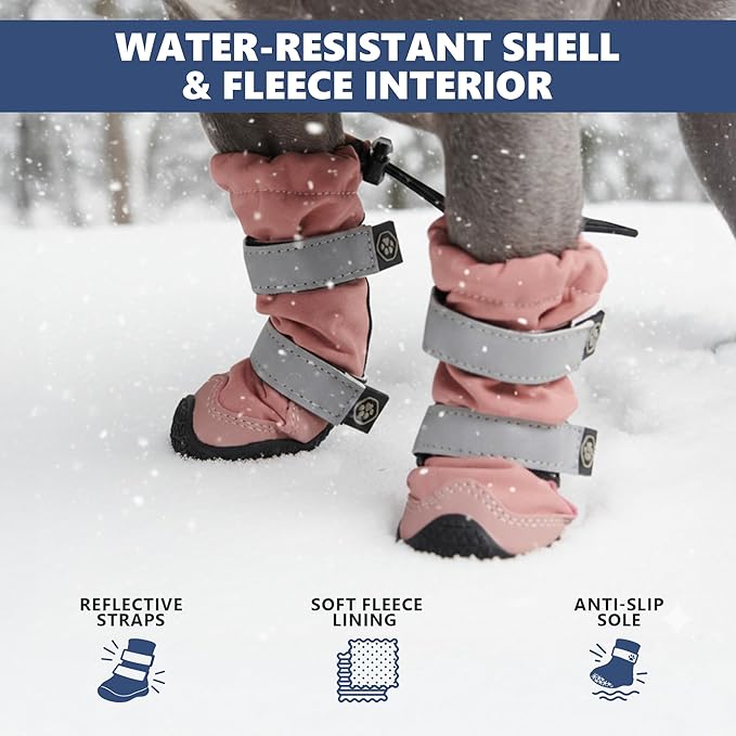 Spark Paws Dog Shoes, Waterproof Dog Boots for Medium to Large Dogs, Non Slip, Breathable Dog Booties and Paw Protectors - 4PCS Doggie Hiking Boots with Reflective Straps - Pink, Size 5