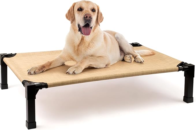 Heeyoo Elevated Dog Bed, Cooling Raised Pet Cot with Chew Proof Washable Breathable Mesh and Metal Frame, Portable Dog Cot Bed with No-Slip Feet for Outdoor or Indoor Use