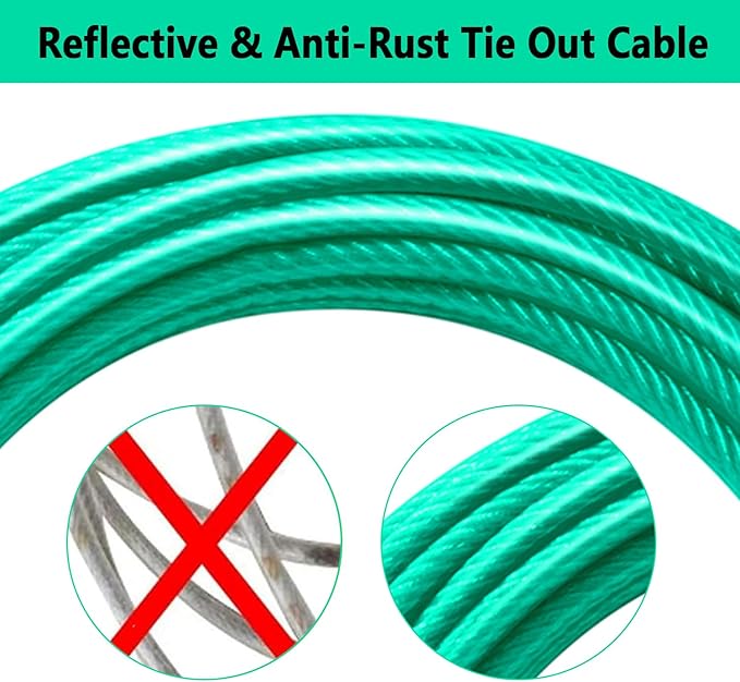 Dog Tie Out Cable 50FT-500Lbs,Heavy Duty Dog Leads Line for Yard with Swivel Hook,Medium Large Dogs Leash&Chains for Outside,Rust Chew Proof Dogs Run Cable for Outdoor Camping(Green Cyan, 50FT)