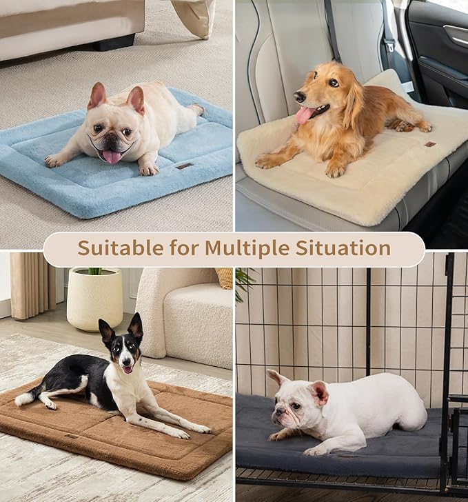 Made4Pets Dog Crate Pad Bed for Small Dogs, Washable & Reversible, Anti-Slip Kennel Mat for Cozy Sleeping, Soft Fluffy Dog Bed for Indoor & Outdoor Use, 24"x18", Brown