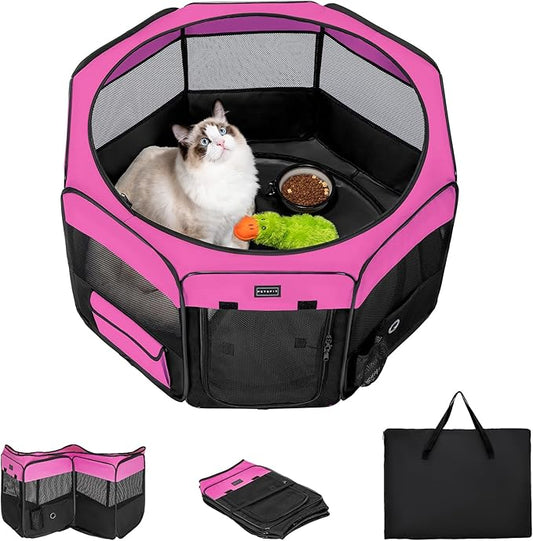 PETSFIT 29" Puppy Playpen with Removable Waterproof Mat & Zippered Roof | RV, Camping, Travel Dog Pen | Indoor/Outdoor Whelping & Cat Observation Space(29.5"x29.5"x16.5"H)