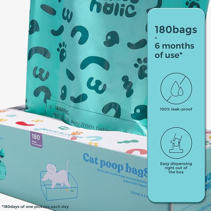 Poop Bags for Dog and Cat - Biodegradable 100% Leak-Proof Pet Waste Bags with Handle, 360 Count, Cornstarch Based Extra Thick, for Dog Poop and Cat Litter Disposal (Unscented)