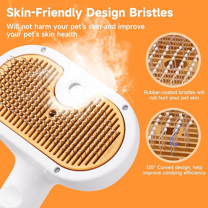 Pet Steam Brush for Dog & Cat–3-in-1 Spray Hair Removal Comb–Steam Brush for Shedding & Grooming–Water Brushes for Long & Short Haired Pets–Spritz Defur Comb–Includes Waterless Shampoo & Ear Wipes