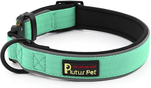 Plutus Pet Tactical Dog Collar, Reflective, Adjustable Heavy Duty Dog Collar, Soft Padded and Comfortable, for Small Medium and Large Dogs (Teal, XS)