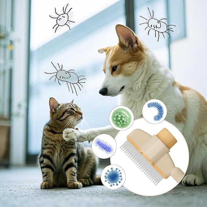 [ 2 Packs ] Pet Hair Removal Comb Flea Comb, New Cat Brush with Release Button Pet Hair Grooming Brush Supplies (Yellow+Green)