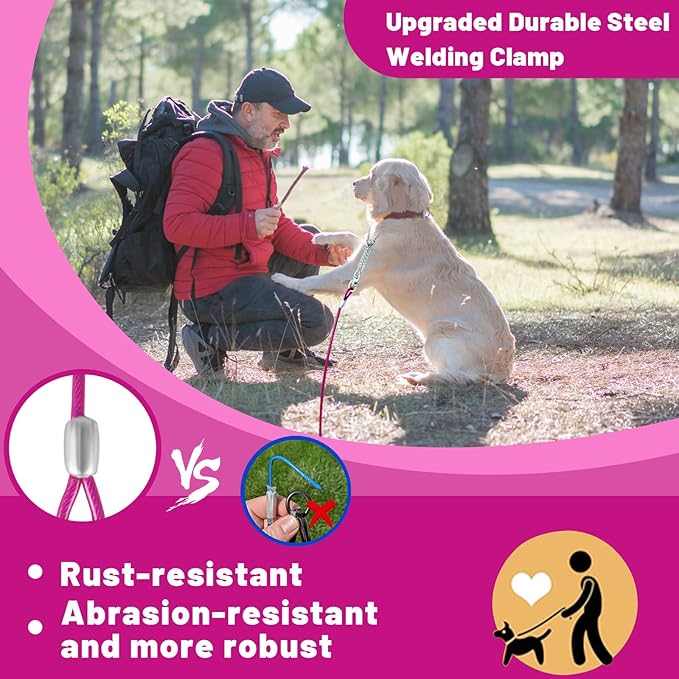 Dog Tie Out Cable 10/15/20/25/30FT Dog Run Cable Rosy Pink/Blue/Purple/Silver/Red/Green/YellowTie Out Cable for Large Dogs Heavy Duty for Outside Hold Large Dogs Up to 250LBS