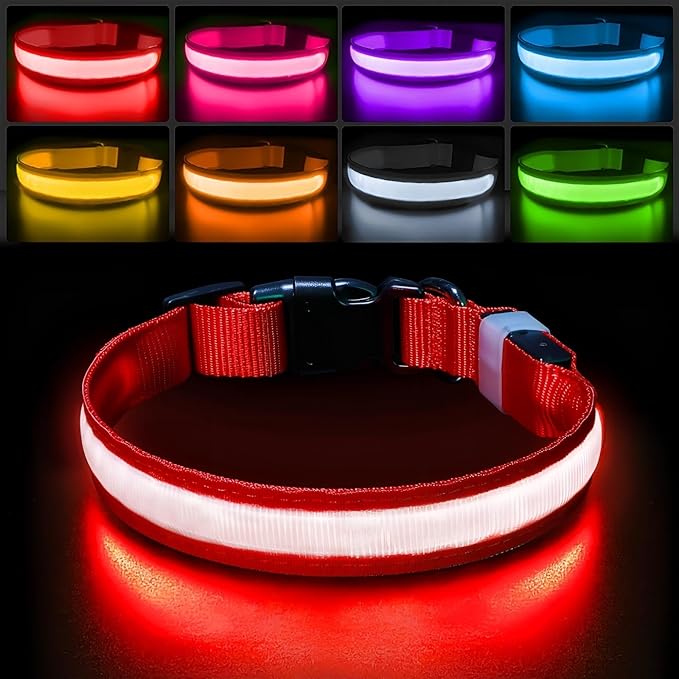 PcEoTllar Light up Dog Collar for Night Walking - LED Dog Collar Light Rechargeable Color Changing, Glow in The Dark Dog Collars Waterproof Glowing Dog Collars for Large Small Medium Dogs
