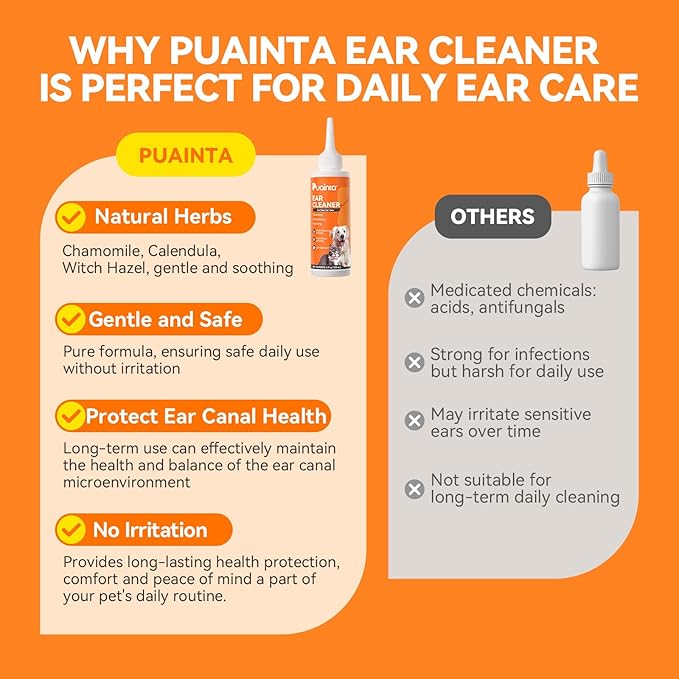 Ear Cleaner for Dog & Cats, Dog Ear Drop and Infection Treatment, Dog Ear Cleaning Solution- Cleaning,Soothing and Deodorizing Itchy Ears 4oz