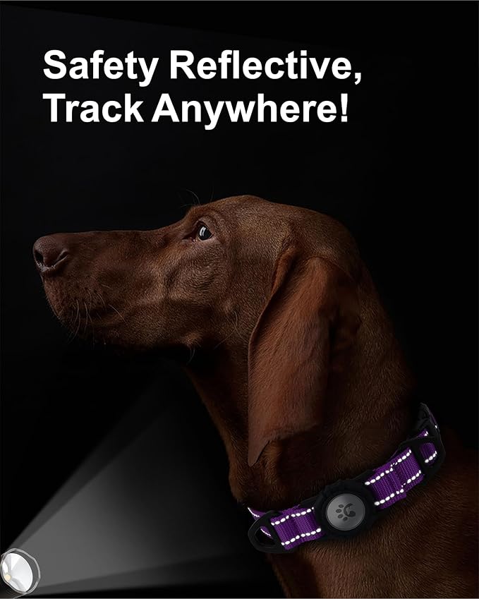 TagME Airtag Dog Collar,Waterproof Reflective Pet Collar with Airtag Holder,Soft Padded and Double D-Rings for Extra Large Dogs,Purple