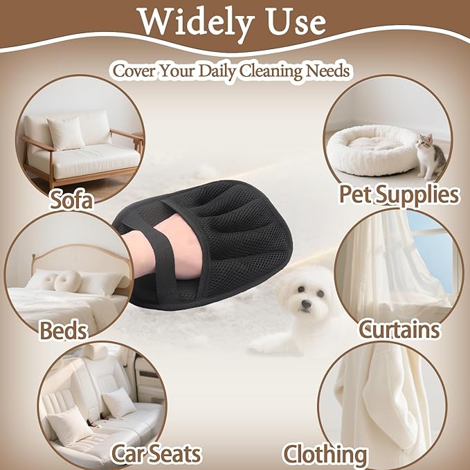 Upgraded Pet Hair Remover Glove - Reusable Electrostatic Five-Finger Gloves for Cat/Dog Hair Removal on Furniture, Carpet & Clothes