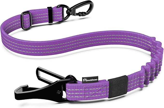 Pawaboo Dog Seatbelt for Car, 3-in-1 Dog Seat Belt Bungee, Shockproof Dogs Tether for Car with Buckle & Hook Latch, Adjustable Reflective Dogs Cars Harness Leash with 360° Lockable Buckle, Purple