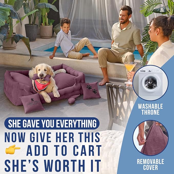 Luxury Dog Bed Chesterfield – Handcrafted Velvet Throne for Dogs | Joint Support, Calming & Temp-Regulating Comfort | Durable 5+ Years, Anti-Claw, Washable 100+ Times – XL, Purple