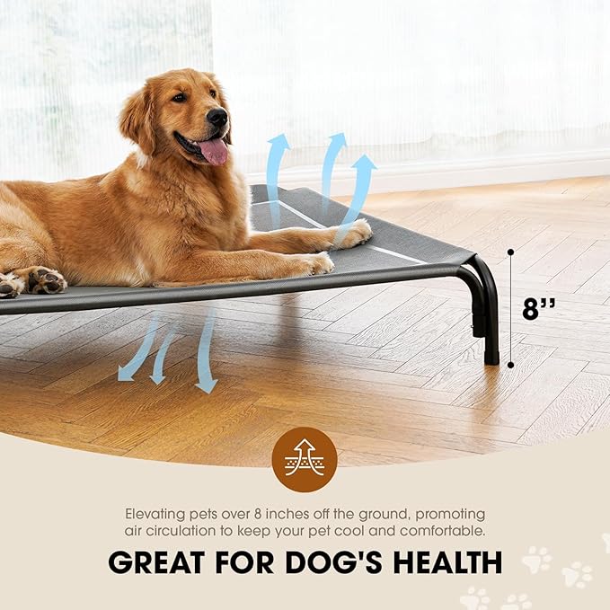 Elevated Dog Bed, Raised Outdoor Dog Bed for Extra Large Sized Dog, Portable Cooling Pet Cot with Breathable & Washable Mesh, Indoor & Outdoor Pet Hammock with Skid-Resistant Feet.