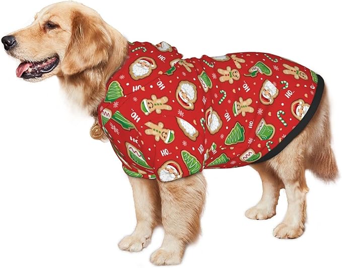 Santa Claus with Gingerbread Man Hoodie,Christmas Cosplay Dog Clothes with Pocket and Hat Winter Clothes Sweaters Small