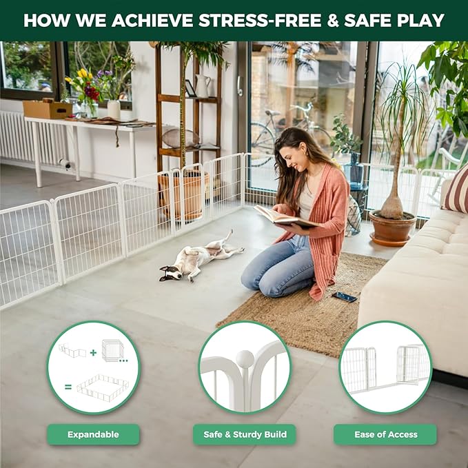 FXW Homeplus Unleashed Indoor Dog Playpen - Stress-Free and Safe Play, Heavy Duty 24 Inch 16 Wire Panels Dog Pen for Puppy and Small Dogs, White│Patented