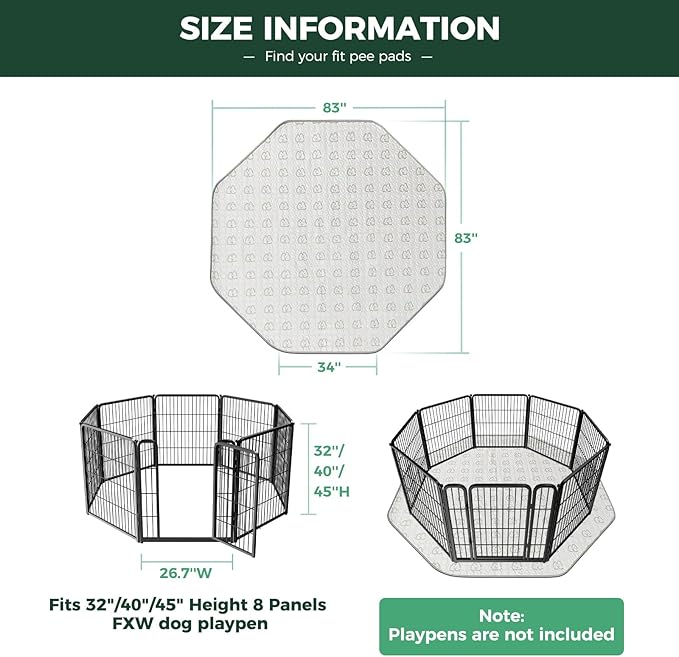 FXW Washable Pee Pads for Dogs, Puppy Pads with Super Absorbent, Specifically Designed for FXW Rollick/Homeplus 32/40/45inch 8 Panels Dog Playpen, 34" Octagon, Khaki, 2 Packs