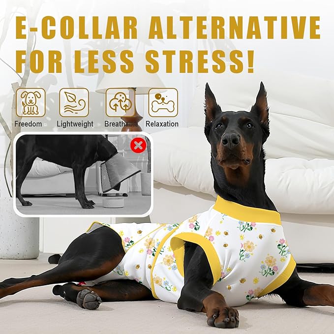 Recovery Suit for Dogs After Surgery, Professional Dog Surgical Suit for Female Spay, Male Neuter, E-Collar & Cone Alternative Dog Onesie for Abdominal Wounds Skin Disease, Yellow, M