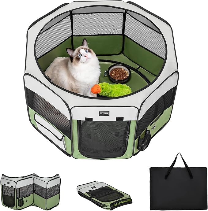 PETSFIT 29" Puppy Playpen with Removable Waterproof Mat & Zippered Roof | RV, Camping, Travel Dog Pen | Indoor/Outdoor Whelping & Cat Observation Space(29.5"x29.5"x16.5"H)