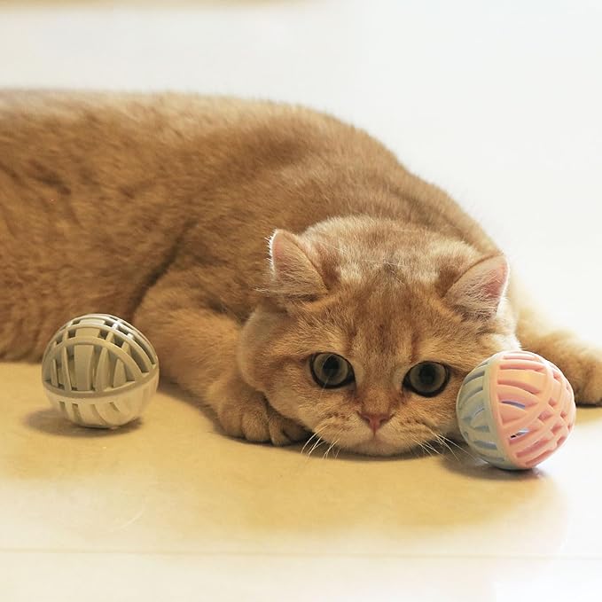 Rubber Cat Toy Balls with Inside Bell, Soft TPR Interactive Cat Ball Toys for Puppy Dogs and Kittens, Colorful Hollow Teeth Grinding Ball Interactive Sound Toy for Indoor Cats, 3 Pcs