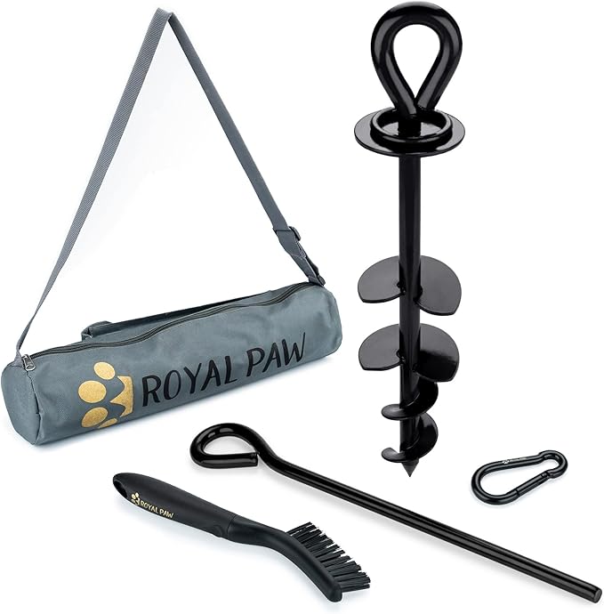 ROYAL-PAW Dog Tie Out Stake - for Large Dogs up to 210 lbs - Heavy Duty Dog Stake for Yard, Beach & Camping Outside - Best in Ground Anchor for a Dog Cable, Leash, Lead Tether (1, Midnight Black)
