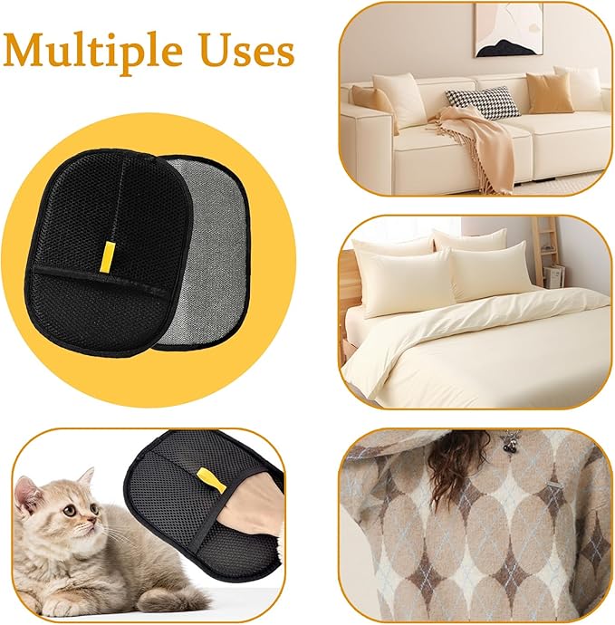 The Magic Brush Pet Hair Remover, Acssart Pet Hair Removal Glove, Electrostatic Pet Grooming Gloves, Efficient Reusable Cat & Dog Hair Remover for Couch, Furniture, Carpet, Curtain (2PCS)