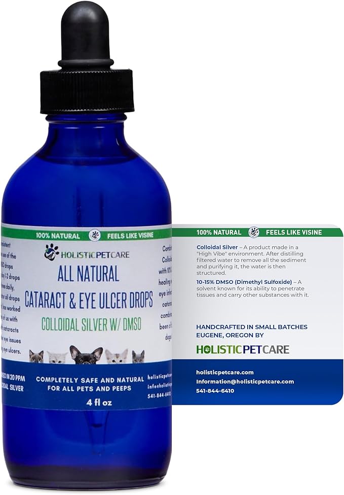 Eye Ulcer Drops - Colloidal Silver with DMSO Eye Drops for Dogs & Cat Eye Infections & Irritations - Eye Care Solution Reduces Cataracts - All Natural Pet Eye Health Care (4 oz)