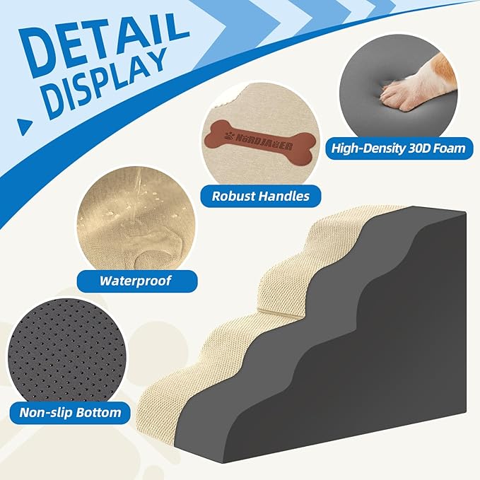 Dog Stairs 4 Steps for Small Dogs and Cats to Get on High Beds, Couch or Car, Pets Can Climb, Sit, Lie Down or Perch to Look Out Windows on The Spliceable Ramp, Provides Support, Beige（19" H）