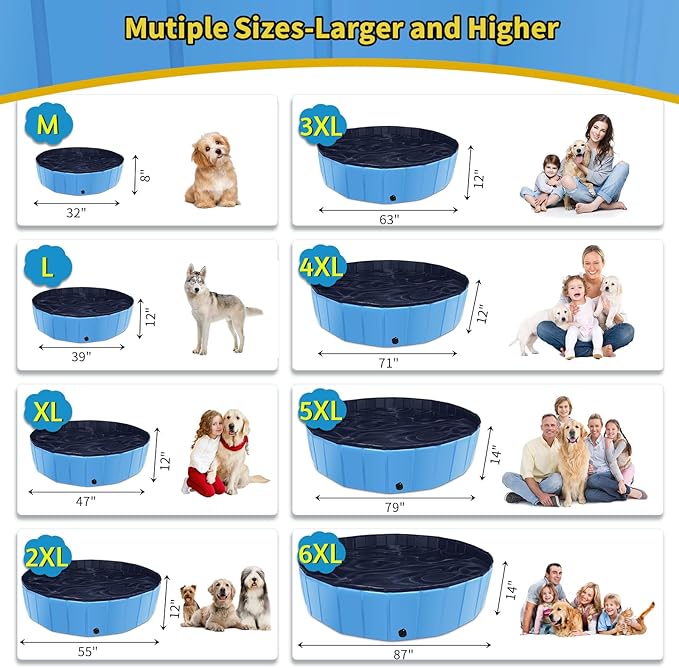 Foldable Dog Pool, 39" x 12" Kiddie Pool with Hard Plastic, Non-Slip Dog Bath Tub for Outdoor Backyard, Collapsible Dog Swimming Pool for Kids Dogs Pets (Blue)