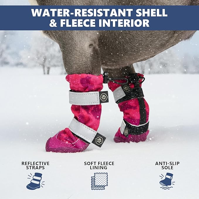 Spark Paws Dog Shoes, Waterproof Dog Boots for Medium to Large Dogs, Non Slip, Breathable Dog Booties and Paw Protectors - 4PCS Doggie Hiking Boots with Reflective Straps, Pink Camo, Size 2