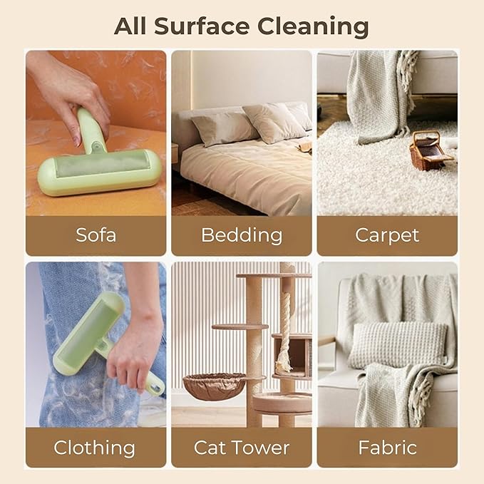 Reusable Pet Hair Remover - Lint Roller for Dog & Cat Fur - for Furniture, Carpet, Clothing - Detachable Handle (Green)