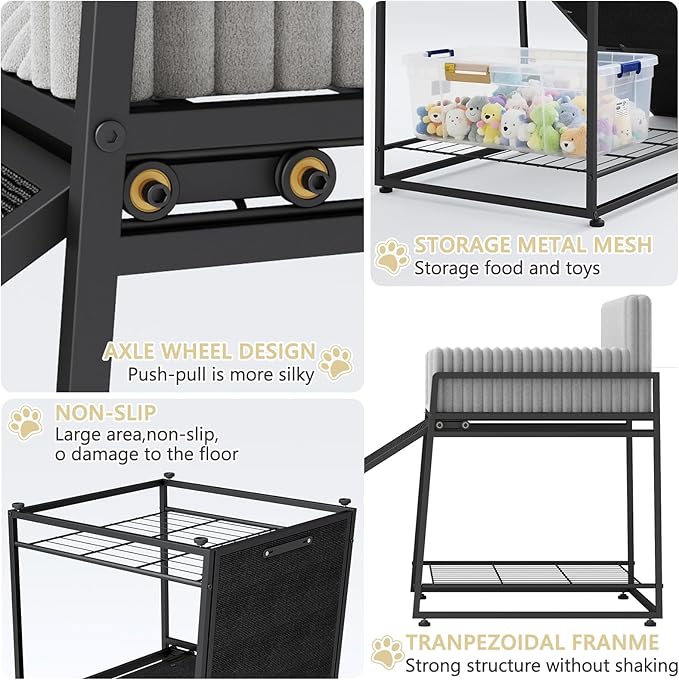 Pet Stairs Ramp with Seat,Dog Window Perch with Stairs and Storage,Dog Seat with Ramp Steps,Folding Pet Ramp for Dogs Cats,Bunk Bed Chair with Sofa Cushion for Bed Couch Office,Hold Up to 110 lbs