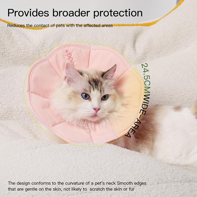 Touchdog Foldable Dog Cone Collar for Cats & Dogs - Adjustable Soft Recovery Collar with Waterproof PU Coating, Lightweight Design, 24.5cm/9.6in Wide Barrier (Pink, XS)